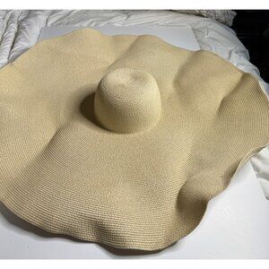Oversized Beige Wide Brim Floppy Sun Hat For Women Paper Straw Material Lightwei